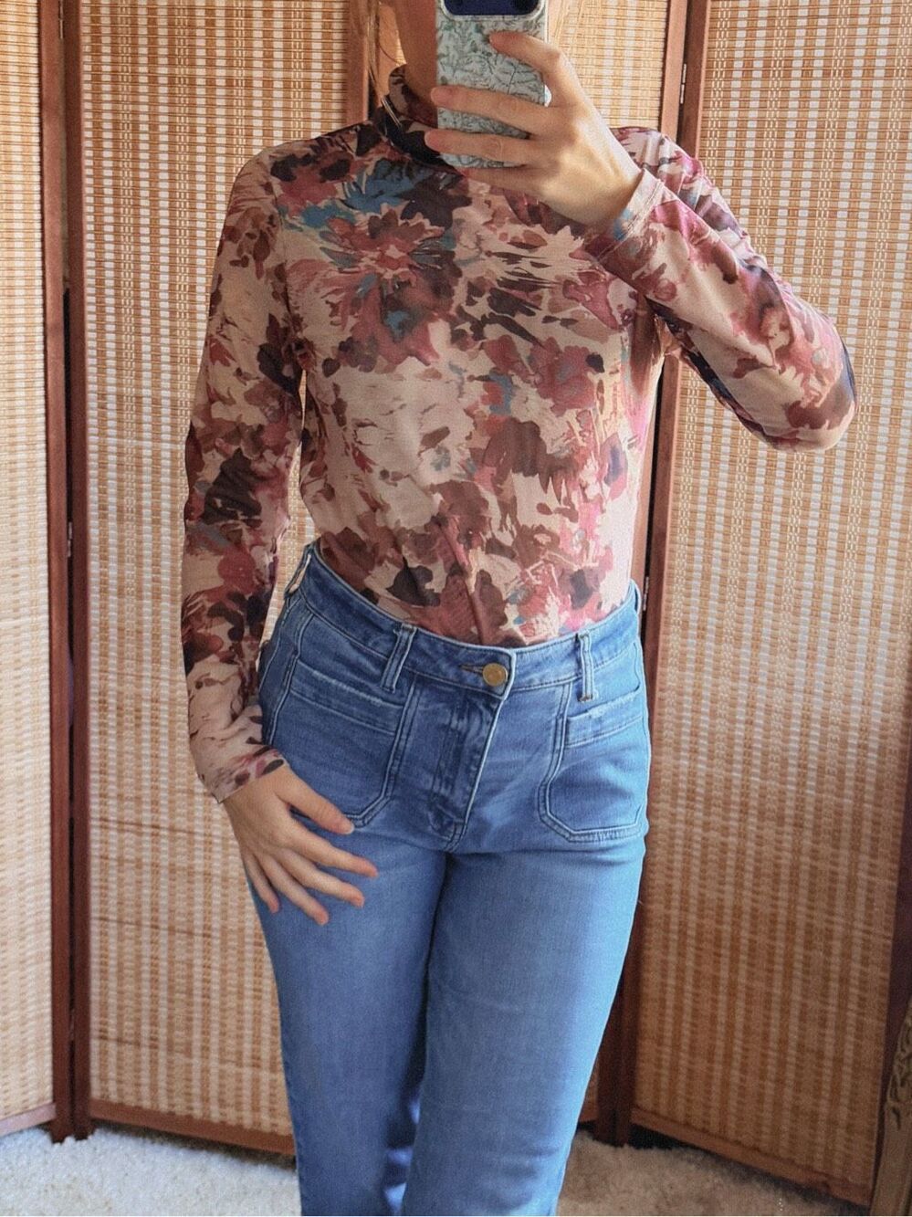 Mainstream Boutique Mesh Tie Dye Print Mock Neck Long Sleeve Size S